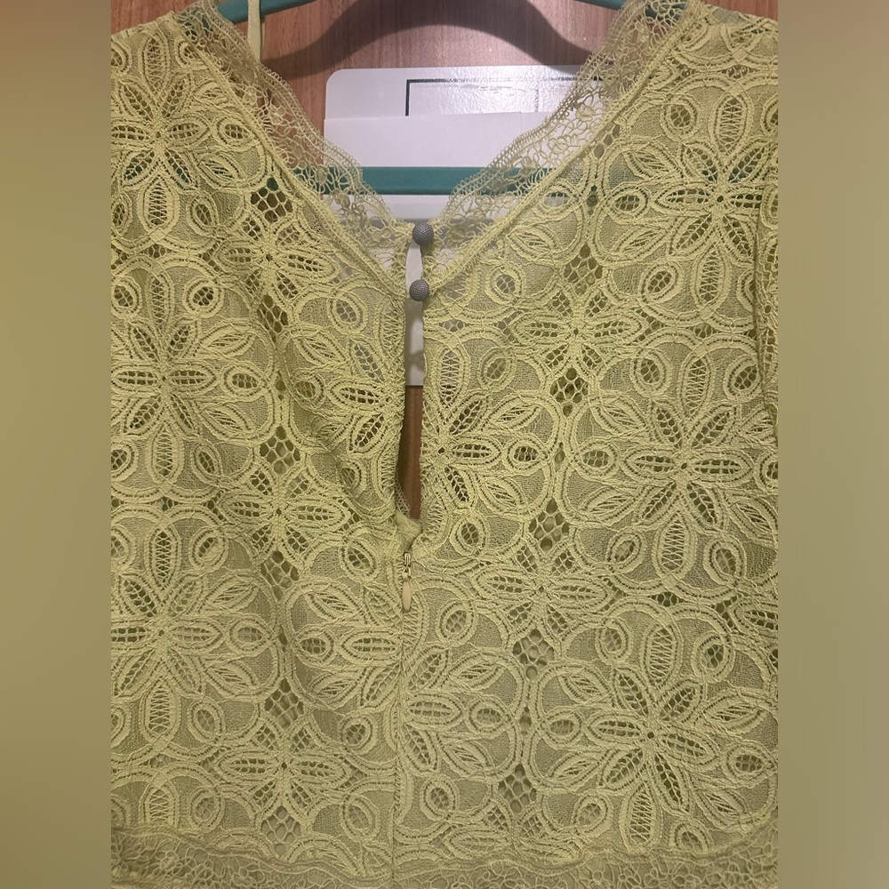 Anthropologie Chartreuse Lace Midi Dress Size 4 - Picture 8 of 14